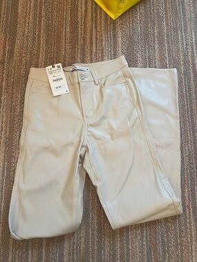 Zara Women’s Light Beige Straight-Leg Pleather Jeans NWT Size 2